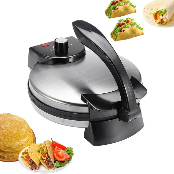 Máquina para Hacer Tortillas Eléctrica, Cocina Dual con Antiadherente, Calentamiento Uniforme, para Hacer Chapati, Tortilla, Roti y Pan 1000W