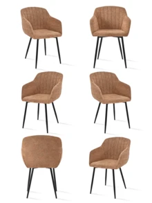 Goeurvant Contemporary Vertical-Stripe Upholstered Dining Chairs With Armrests & Metal Legs For Dining Room, Kitchen, Living Room - Set Of 2 / Set Of 4 / Set Of 6--Orange-Chenille - 橘色 - 查看 11