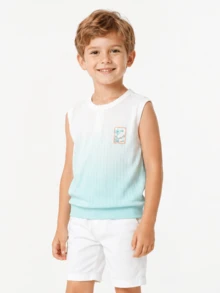 Balabala 男童夏季漸層色半開鈕扣休閒無袖背心上衣，適合戶外與日常穿著 - 藍白色調 - 查看 1