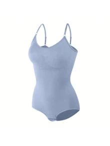 2Pcs High Waist Tummy Control Thong Bodysuit Figure - 黑藍 - 查看 3