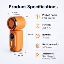1pc Rechargeable Portable Clip-On Mini Fan With LED Display, 5-Speed Adjustable Airflow, Rotatable Fan Head & Anti-Slip Clip For Desk, Travel, Commuting & Outdoor Use - Standard - View 6
