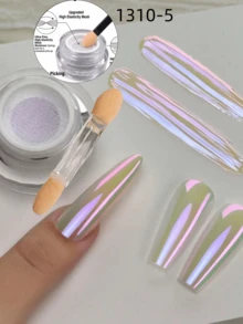 Nail Fairy 極光粉色美甲亮粉，美人魚極光效果，DIY居家沙龍美甲，0.5g/瓶，附塗抹器 - 淡紫色 - 查看 7