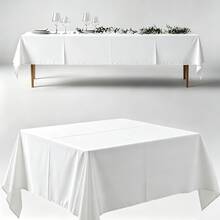 1pc White Wrinkle-Resistant Polyester Tablecloth - Suitable For Halloween, Christmas, Birthday Party Decoration, Outdoor Picnic, Wedding, Camping, Kitchen - White - View 2