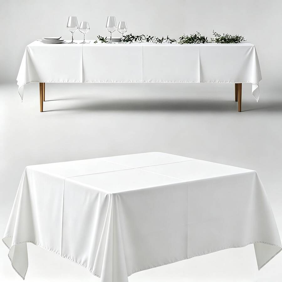 1pc White Wrinkle-Resistant Polyester Tablecloth - Suitable For Halloween, Christmas, Birthday Party Decoration, Outdoor Picnic, Wedding, Camping, Kitchen
