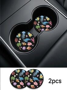 2pcs Ocean Element Pattern Car Cup Holders - Non-Slip Leather Material, Round Cup Holder Design, Easy To Clean, Perfect Accessory For Car Interior - Suitable For Car Owners - Suitable For Daily Use - Great Gift For Car Enthusiasts - Multicolor - View 7