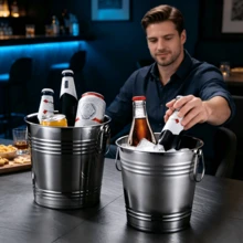 1 Piece Household & Commercial Stainless Steel Ice Bucket, Not Easy To Deform, Double Handles For Easy Carrying, Smooth And Easy To Clean, Suitable For Storing Ice And Chilling Red Wine And Champagne In Bars And Family Gatherings - View 3
