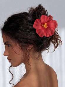 Fermaglio per capelli con orchidea tropicale arancione grande, accessorio estivo da spiaggia realistico e oversize, fermaglio per capelli stile bohémien con orchidea Phalaenopsis per donne - Arancione - Visualizzare 18