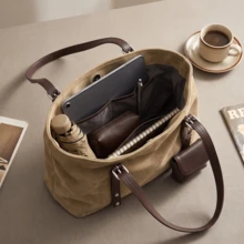 Nuevo bolso de hombro tipo almohada de ante retro para mujer, bolso tote bandolera de gran capacidad para el diario, textura suave y duradera con diseño ligero, múltiples bolsillos - blanquecino - Ver 5