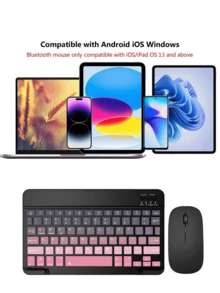 Conjunto de teclado Bluetooth con ratón y alfombrilla, teclado inalámbrico portátil (150mAh) y conjunto de ratón compatible con tabletas , smartphones con iOS 13+ de Apple, Android y Windows - Negro - Ver 4