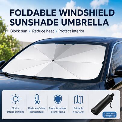 Car Windshield Sunshade Umbrella, Portable Foldable Sun Shade For Front Window And Daily Vehicle Parking, 1 Pack