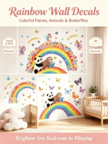 Dreamy Rainbow Series Removable Wall Stickers Panda Sloth Floral Fairy Multiple Styles Waterproof PVC Self-Adhesive Decals For Bedroom Bathroom Kindergarten DIY Princess Nordic Style Cute Home Decor - Wall Stickers - View 9