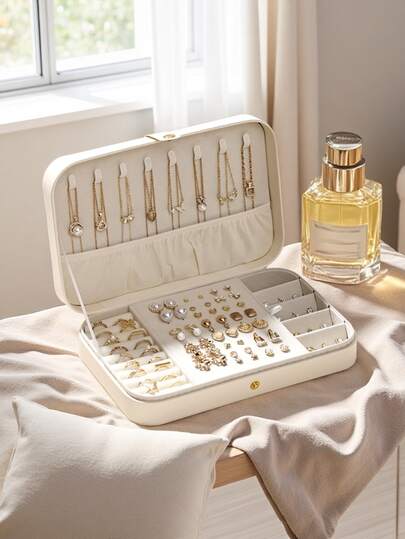 Caja de almacenamiento de joyas premium, organizador de pulseras, joyas de alta gama, caja de accesorios para anillos y relojes | Bolsa de almacenamiento de joyas, caja de joyas de viaje | Compartimentos de varias capas, puede almacenar collares, anillos y pendientes | Caja de joyas de viaje portátil | Regalo para novia/mamá/Día de la Madre/Cumpleaños de la mejor amiga/Día de San Valentín