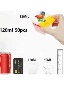 Vasos cuadrados de plástico transparente de alta calidad de capacidad 60ml (Mini), 120ml (Mediano) en presentación de 30/50/100 piezas, reutilizables para fiestas adecuados para aperitivos, chocolates, helados, frutas, pasteles, mousses, pudines y entradas. Fácil de lavar a mano, apropiados para cafeterías, pastelerías, restaurantes, fiestas en casa, bodas y como recipientes decorativos. - Multicolor - Ver 16