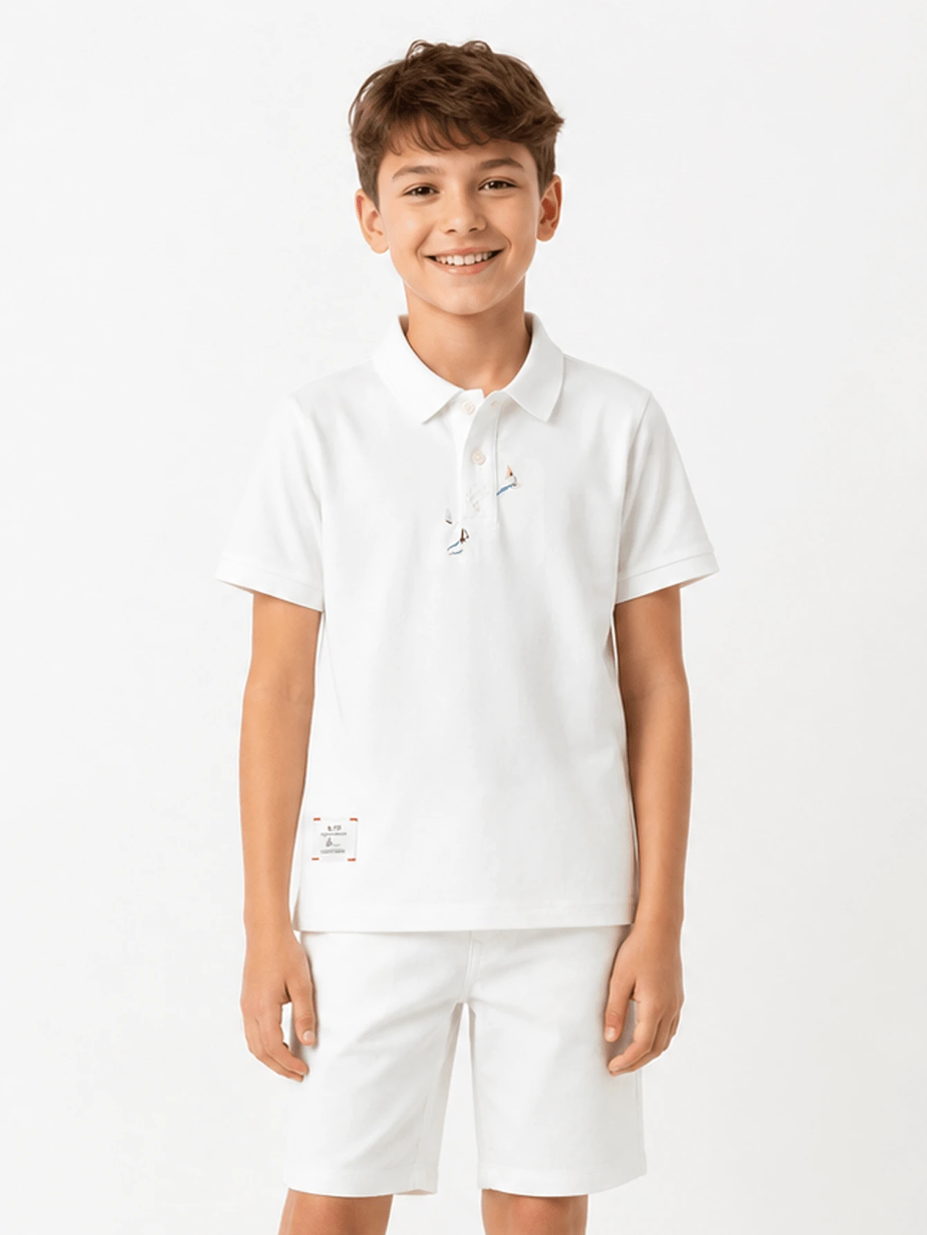 Balabala 男童夏季短袖 Polo 衫,舒適時尚休閒上衣,適合學校、日常穿著與外出 - 本白 - 查看 1