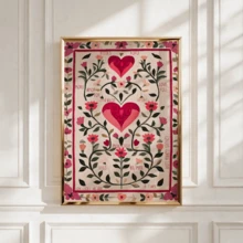 1 pieza Póster de arte de pared vintage, patrón de corazón dibujado a mano, pintura de boda del Día de San Valentín, regalo de arte de pared romántico para ella, impresión de aniversario, enmarcado o sin enmarcar, decoración de habitación/hogar, decoración de apartamento de dormitorio universitario, regalo de decoración de pared de dormitorio - A - Ver 2