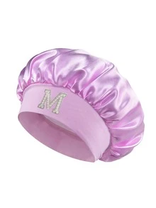 1pc Pearl Letter Print Satin Sleep Cap, Elastic Wide Band, Silky Hair Protection Cap, Suitable For Women's Night Sleep, Travel And Daily Hair Care - Multicolor - View 23