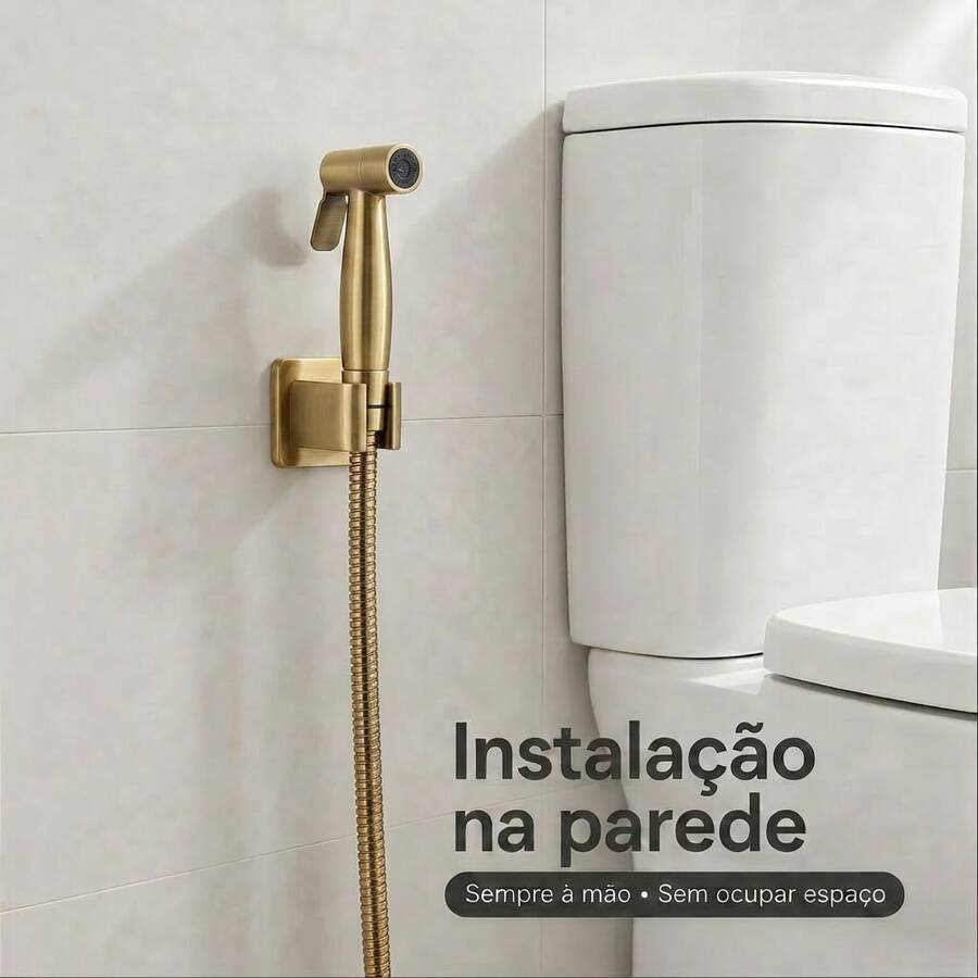 Ducha Bidé Pressurizada Alta Qualidade Em Aço Sprayer Higienizante Para Banheiro Mangueira Flexível Antiferrugem Lnstalação Fácil Na Parede Limpa Vaso Sanitário Varanda Animais De Estimação - Modelo dourado - Visão 1