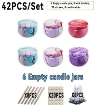 HIZTGHC 42pcs Colorful Marble Candle Jars Set, 2.5oz Empty Candle Tins With Lids, DIY Candle Making Tool Kit, Includes 6 Jars And 36 Accessories Like Wicks, Wick Holders And Stickers, Great For Wedding, Mother's Day, Party Decor And Daily Storage - Marble Pattern 42pcs - View 10