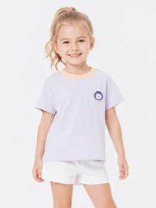 Balabala Unisex Short Sleeve T-Shirt, Classic Round Neck, Breathable Quick-Dry Fabric, Comfortable For Summer Wear - Pink Purple - View 2