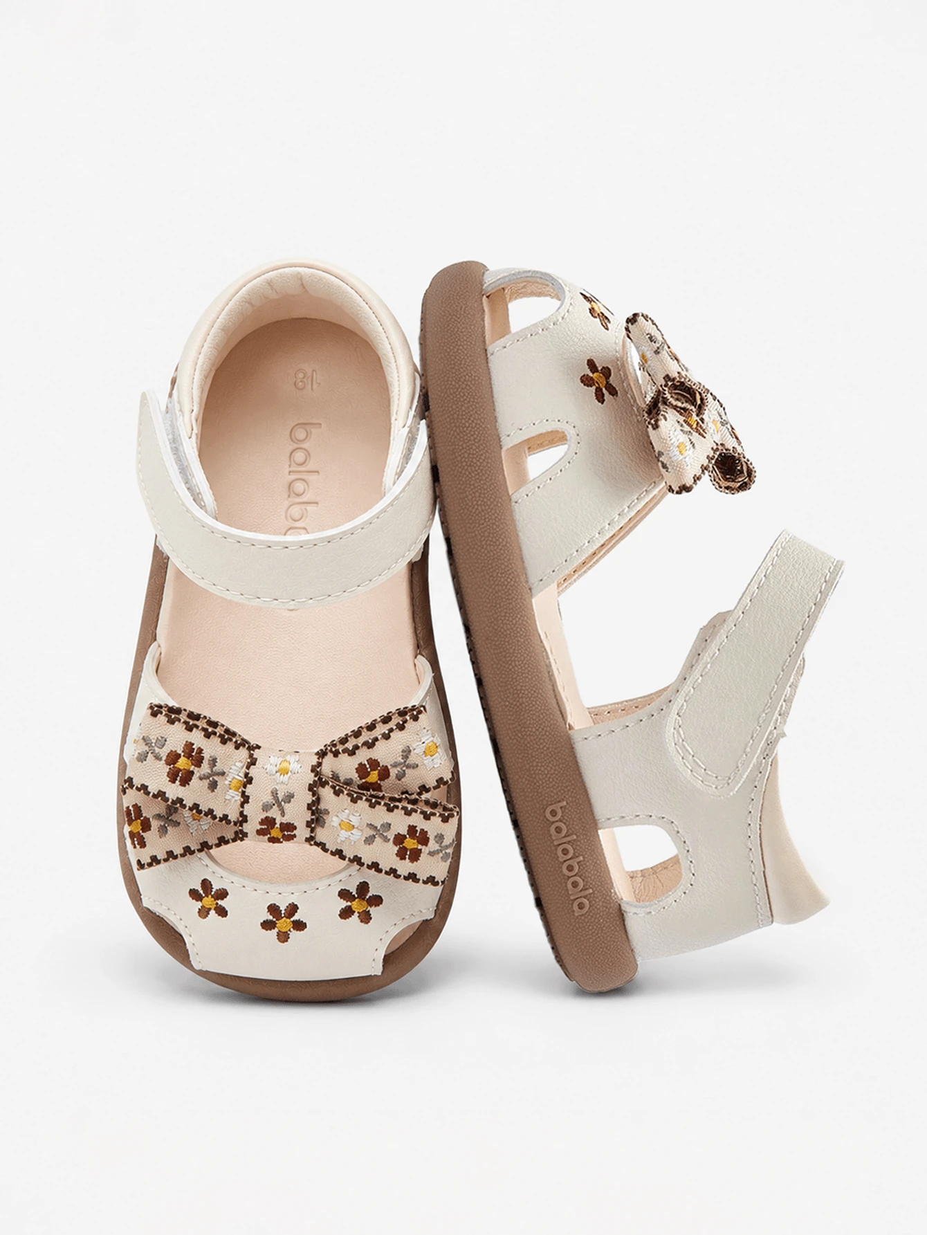 Balabala Toddler Girls Floral Bow Closed-Toe Sandals, Soft Non-Slip Sole Baby Summer Walking Shoes - White - View 1