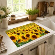 1pc Home Decor Sunflower Pattern Printed Dish Drying Mat, Coffee Machine Absorbent Mat, Sink Drain Mat, Cup Absorbent Mat, Kitchen Supplies, Bathroom Supplies, Kitchen Countertop Decoration - Multicolor - View 5