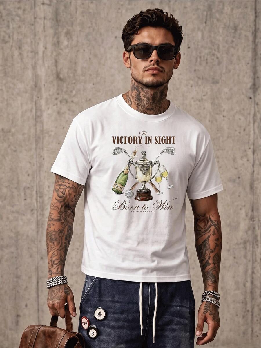 Golfpokal mit Champagner und Schl?gern symbolisiert Siegergeist und Erfolg Herren Shirt für Sieger X - Weiss - Übersicht 1