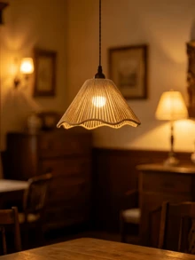 Exquisite Ruffle Edge Country Bohemian Style Handmade Woven Lampshade | Rattan Craftsmanship | Home Decor/Ceiling Light | Suitable For Halloween Decor Table Lamp/Living Room Decor Table Lamp Christmas Decor/Wedding Decor (Bulb Not Included) - A - View 10