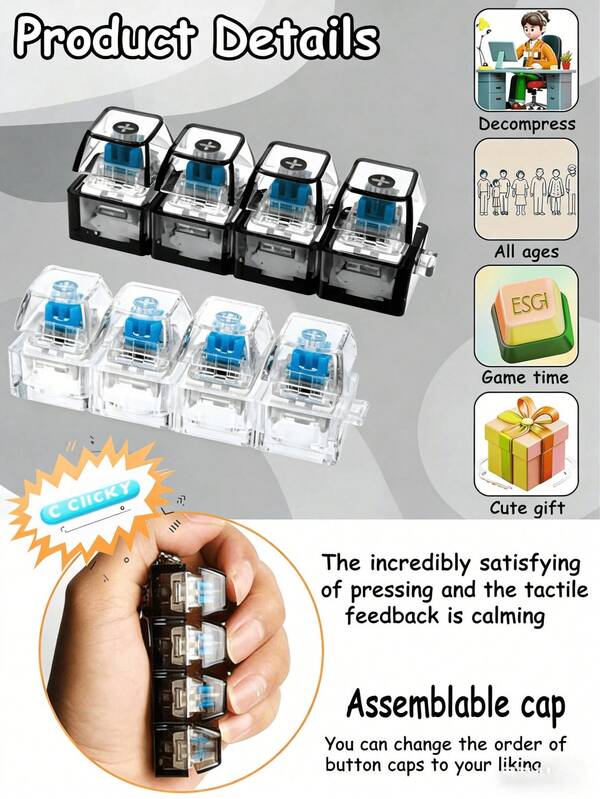 1pc Keyboard Key Shape Stress Relief Keychain, Adult Finger Pressing Decompression Pendant, Can Relieve Stress, Focus Attention, Relax Body And Mind; High Elasticity Durable Material, Repeated Kneading Without Deformation, Compact And Cute Design For Easy Play, Suitable For Office, Study, High-Quality Gift For Holidays, Christmas, Parties.