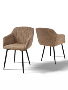 Goeurvant Contemporary Vertical-Stripe Upholstered Dining Chairs With Armrests & Metal Legs For Dining Room, Kitchen, Living Room - Set Of 2 / Set Of 4 / Set Of 6--Coffee-Chenille - Coffee - 查看 11