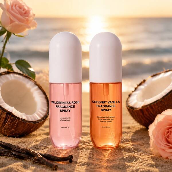 1 pieza 50ml Spray de fragancia, aroma duradero de verano de vainilla, coco y rosa, ambientador portátil de moda, adecuado para ropa, interior, exterior, hogar