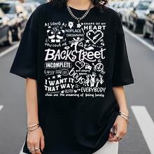 Camiseta de fan con diseño de letras de canciones de Backstreet Boyss, camiseta casual unisex de manga corta 100% algodón, top gráfico de banda pop retro - Negro - Ver 1