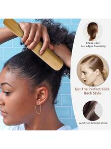 Bamboo Handle Boar Bristle Brush - Natural Hair Comb, Suitable For All Hair Types, Smooths Frizz, Adds Shine, Cares For Smooth Surface, Made Of High-Quality Bamboo Bristles, Well-Designed, Suitable For Back To School And Travel Vacation. - Multicolor - View 3