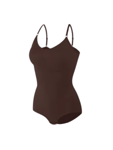 2Pcs High Waist Tummy Control Thong Bodysuit Figure - 黑棕 - 查看 3