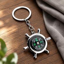 Nautical Ship Wheel & Compass Keychain, Silver Metal Texture Pendant, Bag Key Ring Book Decor Small Gift - A - View 10