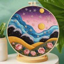 4件組彩色療癒夢幻插畫風景刺繡全套材料包,零基礎初學者DIY居家桌面牆面裝飾,手工貼心好友禮物 - 多色 - 查看 5