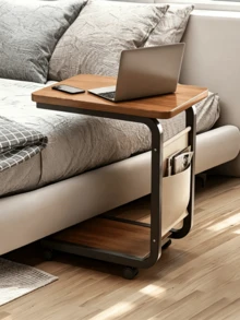 1pc 2-Tier Rolling Side Table With Magazine Storage Pocket, Mobile C Shaped Sofa End Table With Wheels, Wooden Top Snack Bedside Side Table For Living Room Bedroom Small Space - Multiple Specifications - View 6