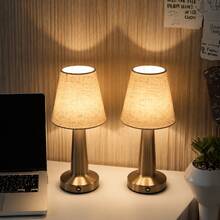 LED Fabric Shade Table Lamp, USB Rechargeable, 3-Color Adjustable Brightness, Touch Switch, Ambient Night Light, Handmade Fabric Shade, Compact And Portable, Room Decor, Commonly Used In Study, Living Room, Bedroom, Bedside, Picnic, Camping, Modern Home Fashion Design - Tricolor Light - View 2
