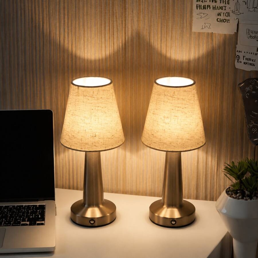 LED Fabric Shade Table Lamp, USB Rechargeable, 3-Color Adjustable Brightness, Touch Switch, Ambient Night Light, Handmade Fabric Shade, Compact And Portable, Room Decor, Commonly Used In Study, Living Room, Bedroom, Bedside, Picnic, Camping, Modern Home Fashion Design