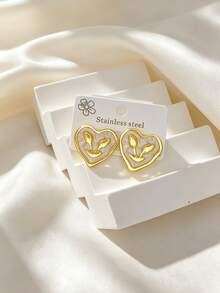 1/5 Pairs 304 Stainless Steel Oil-Drip Heart Tulip Stud Earrings, Hypoallergenic Non-Fading, Vintage Sweet Women's Commuter Accessory - Multicolor - View 9