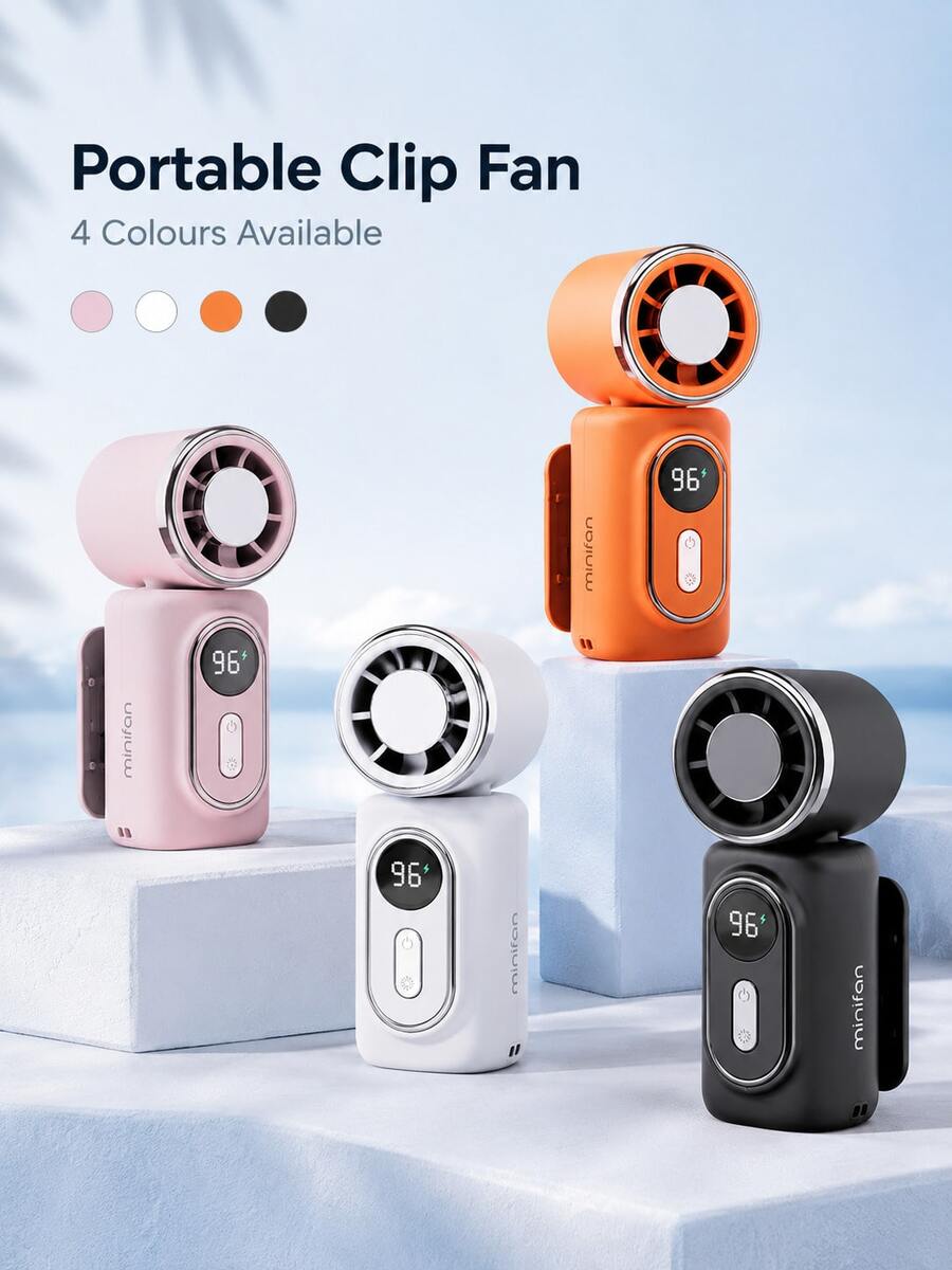 1pc Rechargeable Portable Clip-On Mini Fan With LED Display, 5-Speed Adjustable Airflow, Rotatable Fan Head & Anti-Slip Clip For Desk, Travel, Commuting & Outdoor Use - Standard - View 1