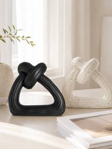 1pc Ins Style Wabi-Sabi Textured Triangular Knot Resin Sculpture, Striped Twisted Ring Abstract Desktop Ornament, Black White Spotted Cream 3 Colors, Minimalist Cabinet Entryway Aesthetic Decor, Housewarming Gift - Triangle Knot Rope Ornament - View 9