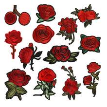 20pcs/Random Rose Embroidery Iron-On Patches, Suitable For DIY Clothing And Accessories - Hat Embroidery Iron-On Patches, Jeans, Jackets And More Unique Designs, Cute Cartoon Embroidery Stickers - Multicolor - View 6
