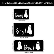 1 pieza Alfombra rectangular con fondo negro y letra fantasma blanca Boo, estilo minimalista, Halloween, felpudo, alfombra pequeña, felpudo de bienvenida, felpudo exterior, alfombra de cocina, felpudo de puerta principal, alfombra de área pequeña, alfombra de jardín - Multicolor - Ver 5