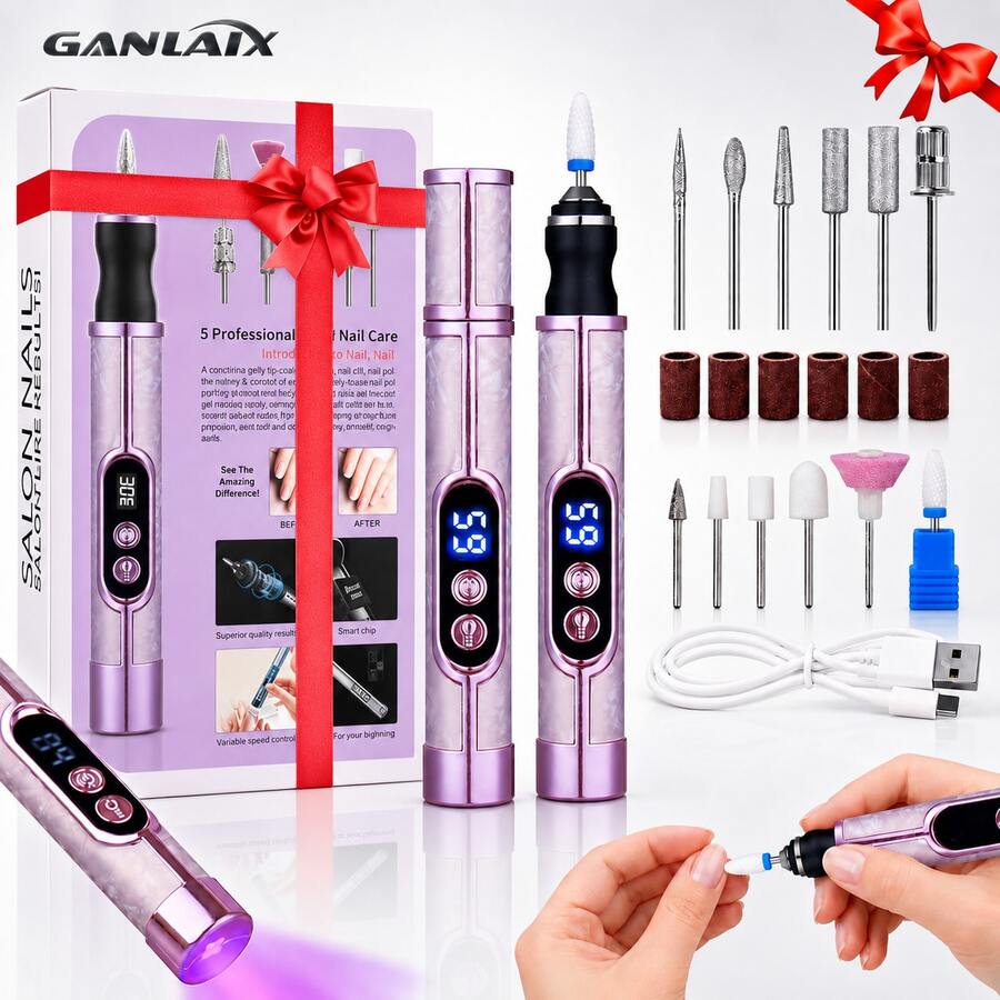 GANLAIX 12位电动指甲打磨套装,多功能指甲钻,USB充电 - 适用于厚指甲的指甲打磨机,专业多速电动指甲锉,指甲抛光护理塑形工具,专业美甲打磨工具,女士佳礼,品质优良,价格合理 - 彩色 - 查看 1