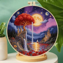 4件組彩色療癒夢幻插畫風景刺繡全套材料包,零基礎初學者DIY居家桌面牆面裝飾,手工貼心好友禮物 - 多色 - 查看 8
