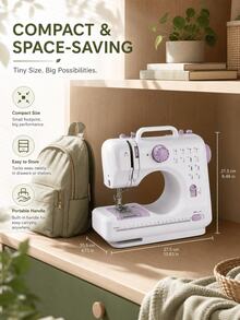 SMEGGEMS Mini Portable Electric Sewing Machine, 12 Stitches, Adjustable Speed, Built-In LED Light, Electric And Manual Dual Mode, Includes Foot Pedal And Bobbin Set, Suitable For Clothing Repair, DIY Crafts And Beginners - Mauve Purple - View 10