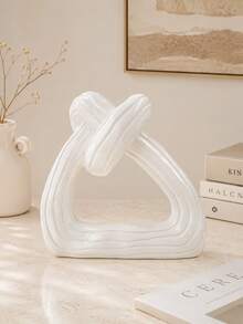 1pc Ins Style Wabi-Sabi Textured Triangular Knot Resin Sculpture, Striped Twisted Ring Abstract Desktop Ornament, Black White Spotted Cream 3 Colors, Minimalist Cabinet Entryway Aesthetic Decor, Housewarming Gift - Triangle Knot Rope Ornament - View 14