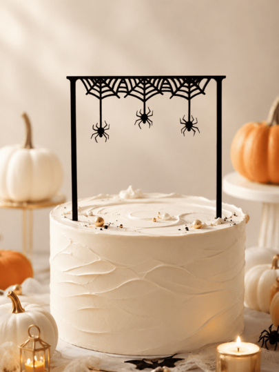 Set di 3 pezzi di topper per torta di Ognissanti, decorazione per torta in acrilico nero con ragnatela e ragno, decorazione per dessert per feste spettrali, celebrazione di Ognissanti