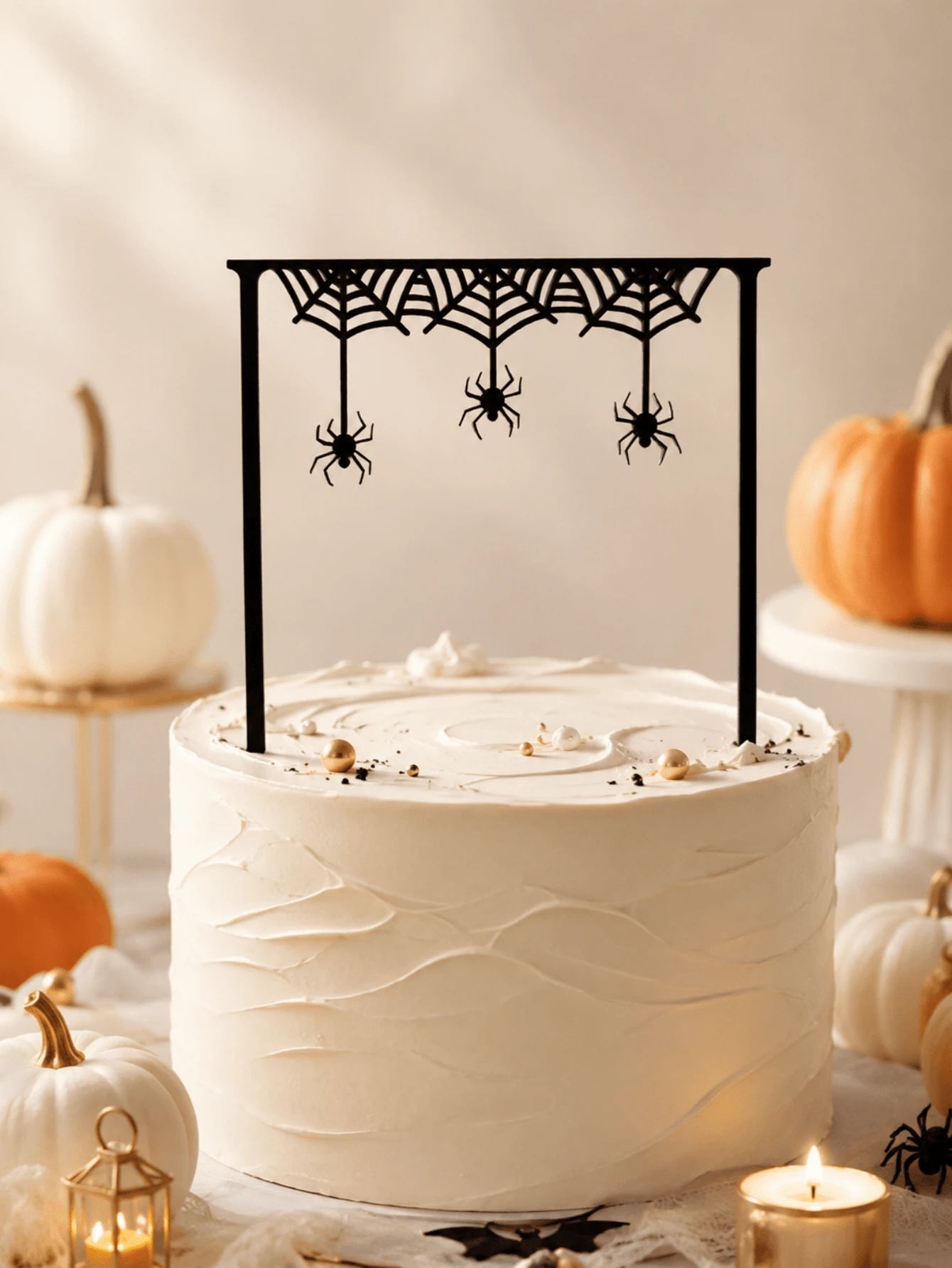3pcs Halloween Cake Topper Set, Spider Web Spider Black Acrylic Cake Decor, Spooky Party Dessert Decoration, Halloween Celebration - A - View 1