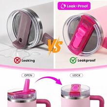 Juego de 4 piezas mejorado compatible con accesorios de Cup, incluye 1 pieza tapa abatible con pajita de 40 oz para vaso, 1 pieza posavasos de 7.5 cm, 1 pieza pajita, 1 pieza cepillo, adecuado para tapas de vasos reutilizables, 1 pieza tapa de vaso a prueba de salpicaduras y fugas - Multicolor - Ver 3